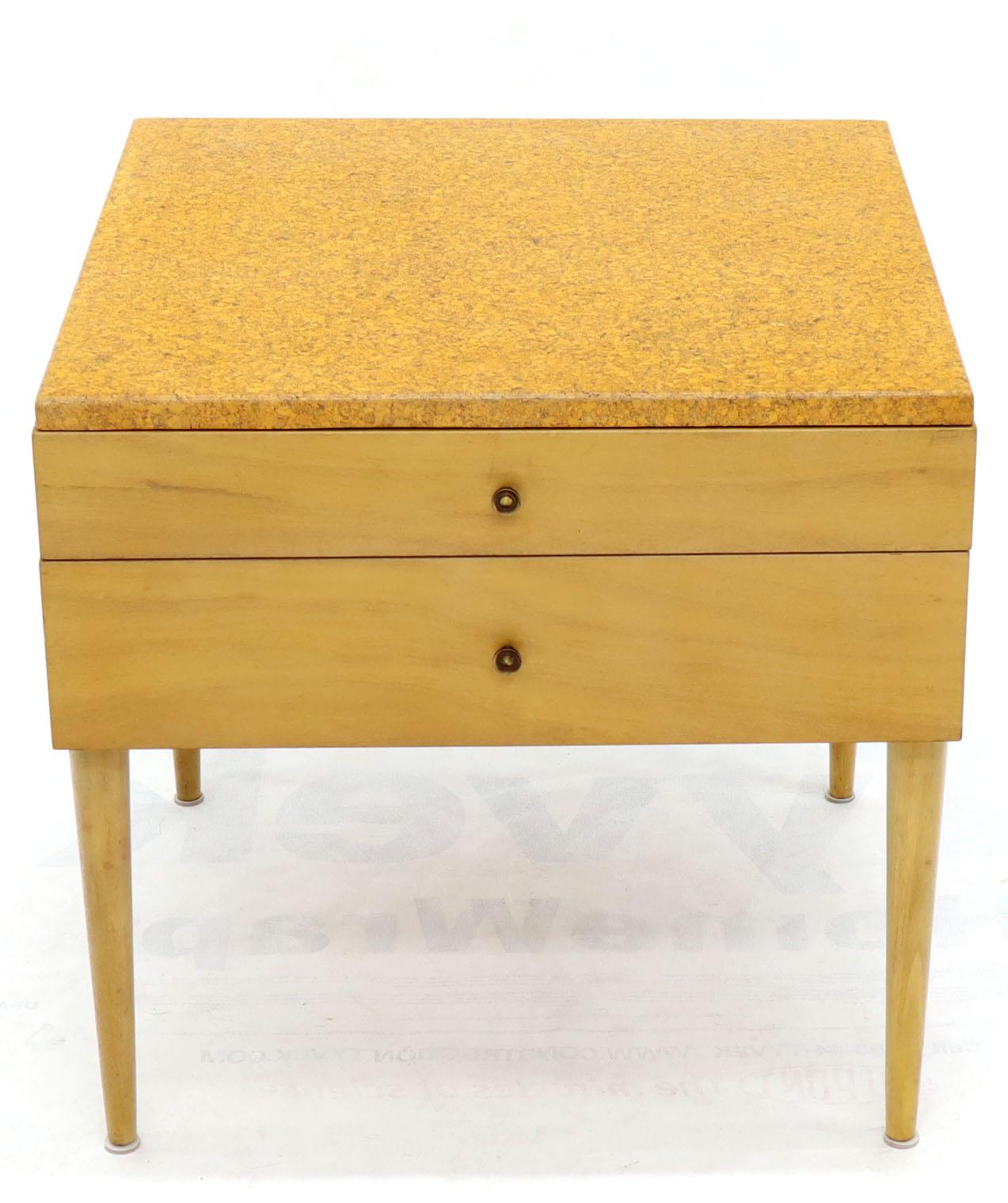 20th Century Paul Frankl for Johnson Furniture Cork Top Two Drawer Sqaure End Table Stand For Sale