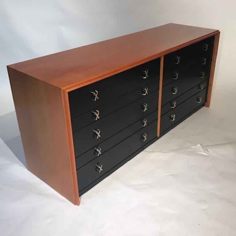 Nickel Paul Frankl for Johnson Furniture John Stuart 10 Drawer X Pull Dresser Chest