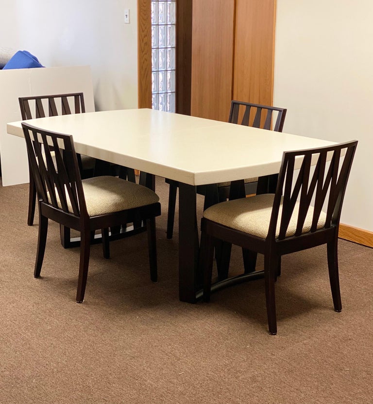 Paul Frankl for Johnson Furniture Mahogany and White Cork Dining Set, Set of 5 For Sale 6