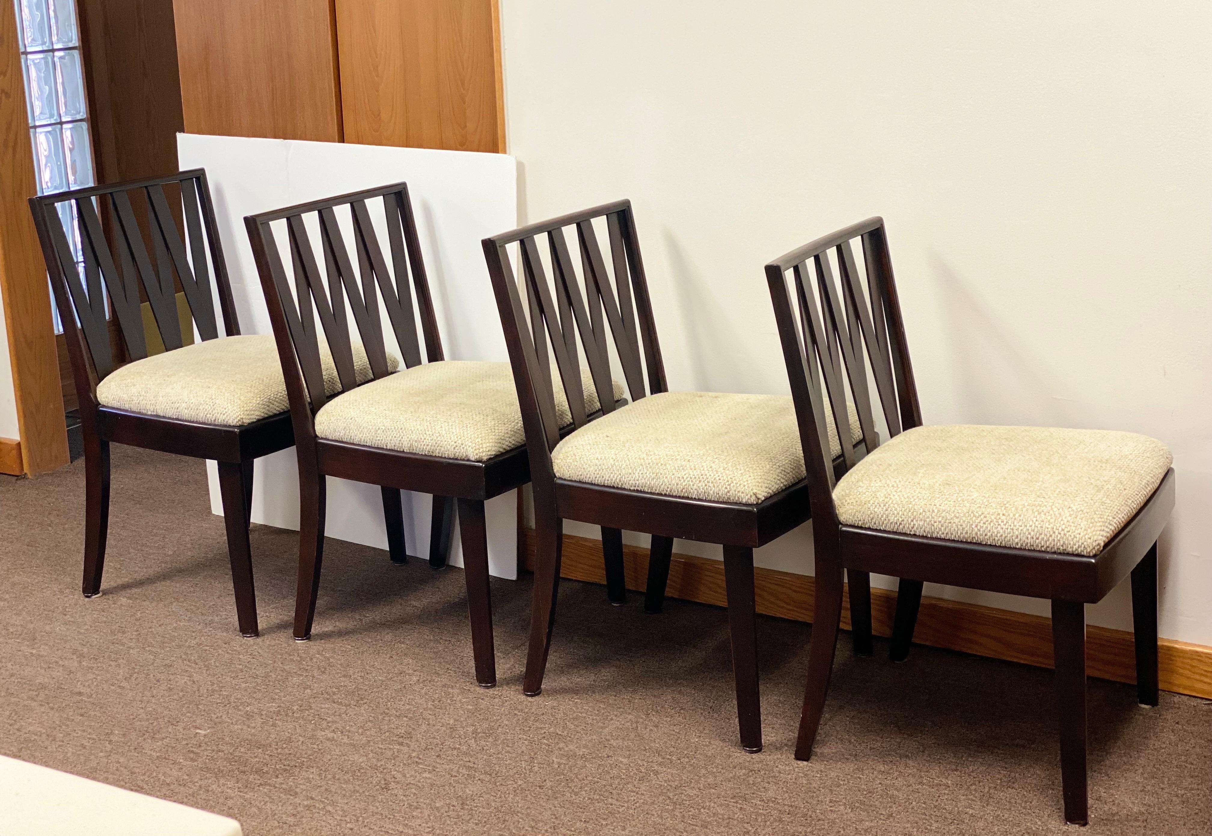 Mid-Century Modern Paul Frankl for Johnson Furniture Mahogany and White Cork Dining Set, Set of 5 For Sale