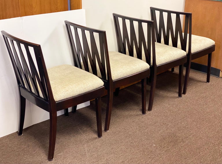 Paul Frankl for Johnson Furniture Mahogany and White Cork Dining Set, Set of 5 For Sale 3