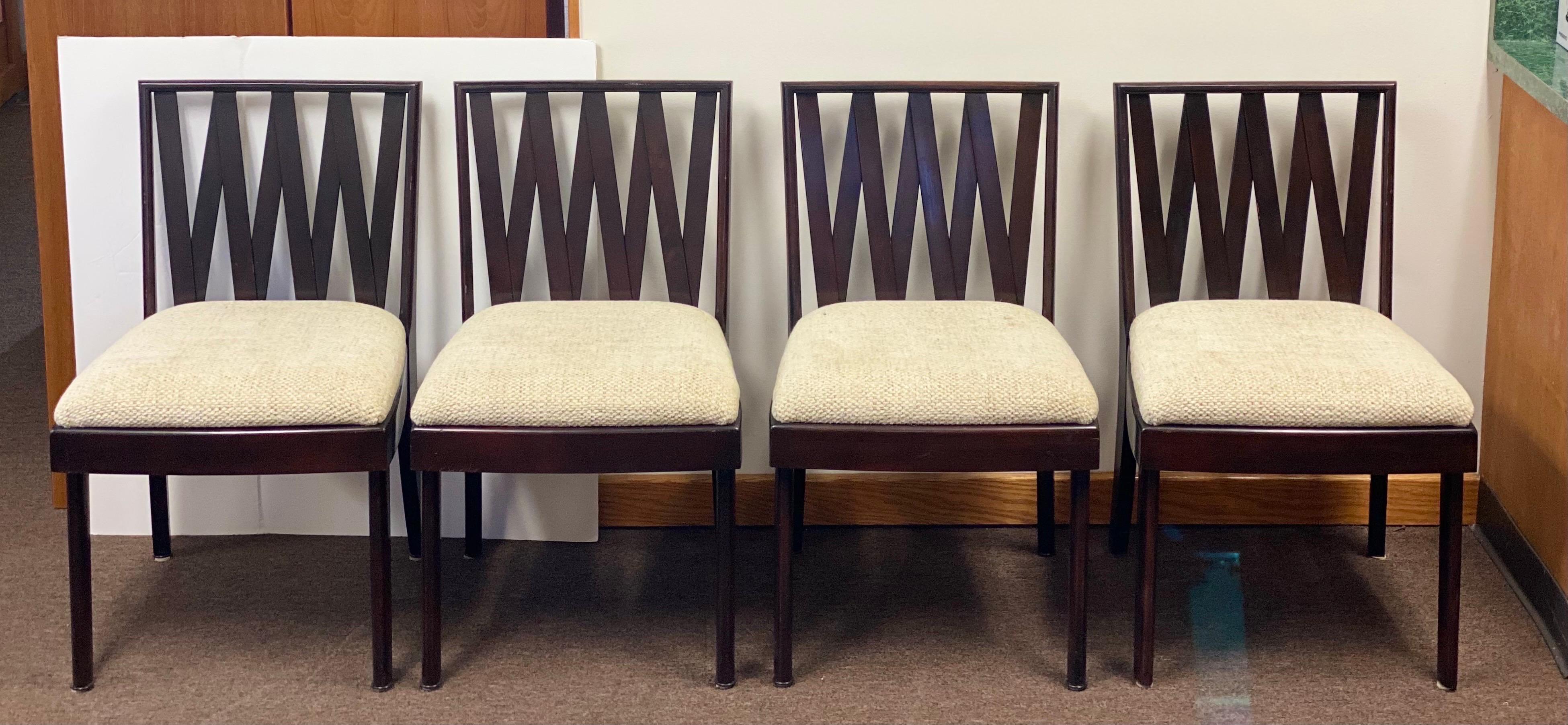 Paul Frankl for Johnson Furniture Mahogany and White Cork Dining Set, Set of 5 For Sale 1