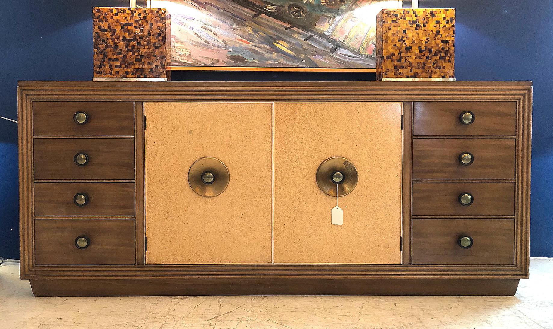Paul Frankl for Johnson Furniture Mahogany, Cork and Hammered Brass Sideboard 5