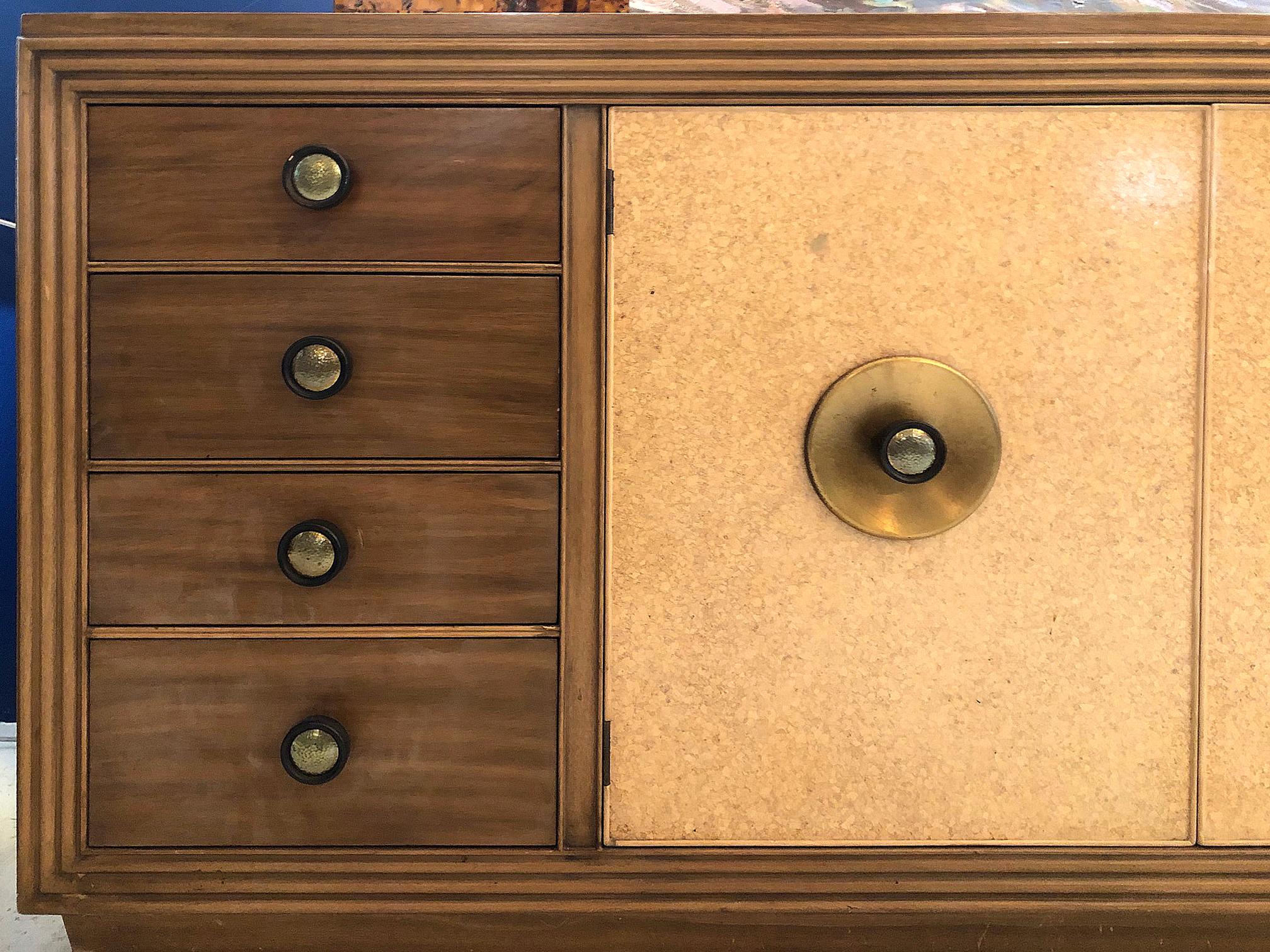 Paul Frankl for Johnson Furniture Mahogany, Cork and Hammered Brass Sideboard 6
