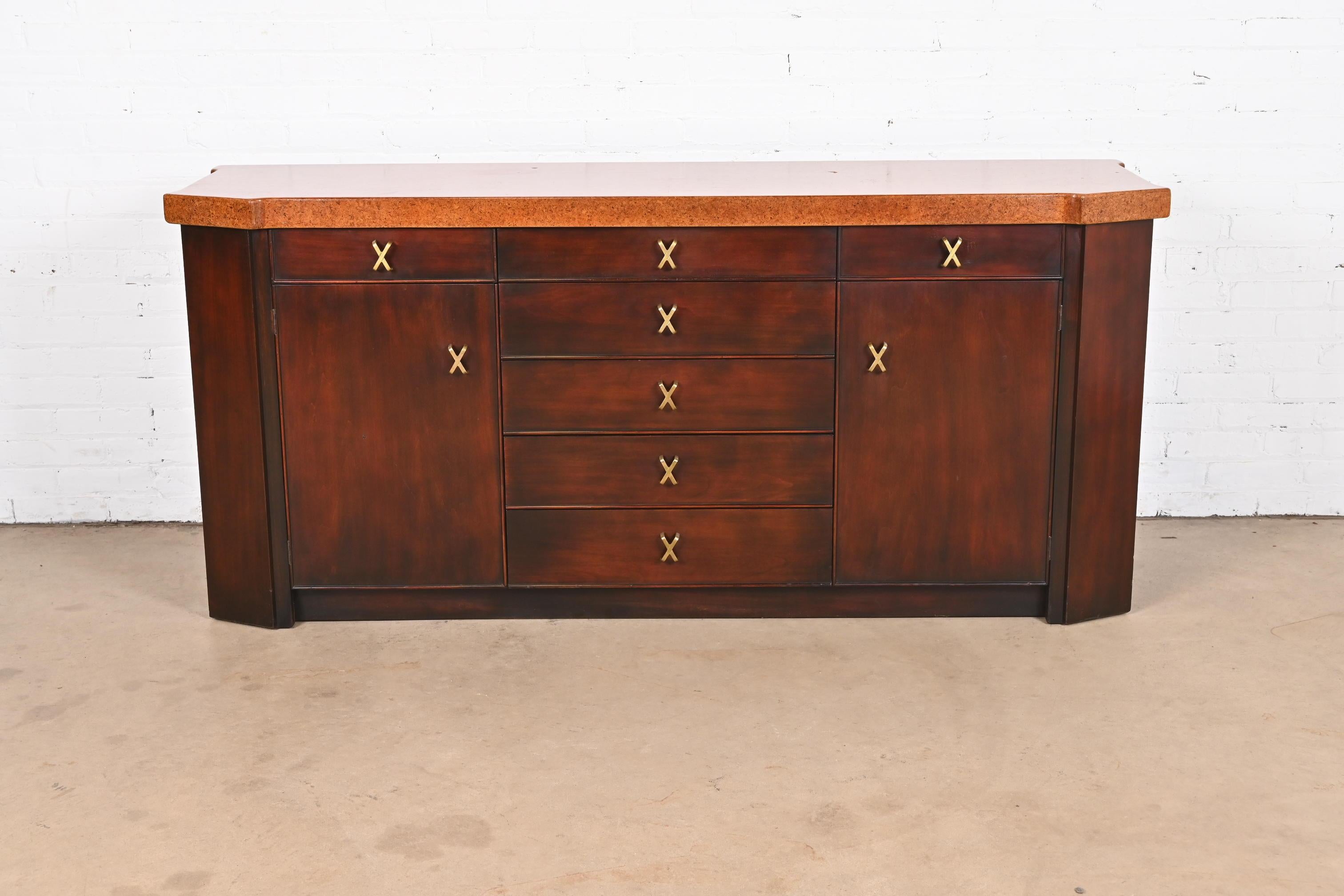 Mid-Century Modern Paul Frankl for Johnson Furniture Mahogany Sideboard or Bar Cabinet, 1950s For Sale