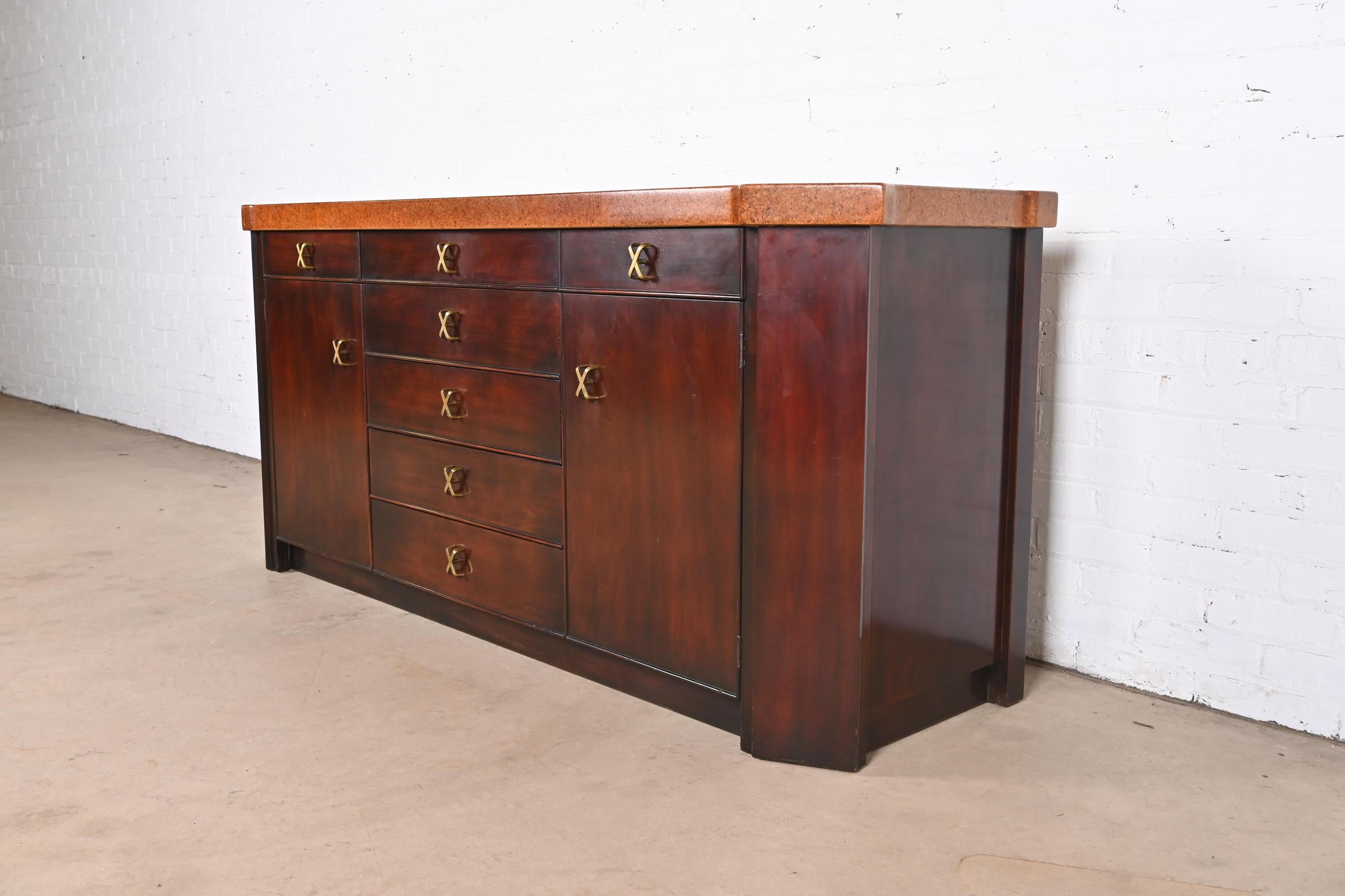 Paul Frankl for Johnson Furniture Mahogany Sideboard or Bar Cabinet, 1950s In Good Condition For Sale In South Bend, IN