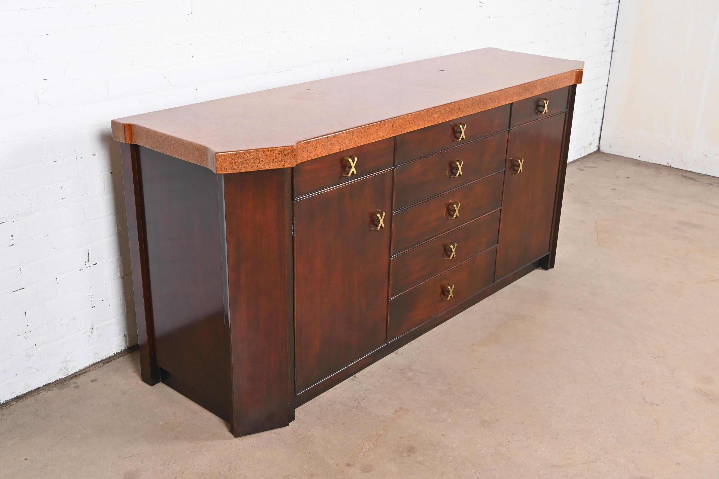 Mid-20th Century Paul Frankl for Johnson Furniture Mahogany Sideboard or Bar Cabinet, 1950s For Sale