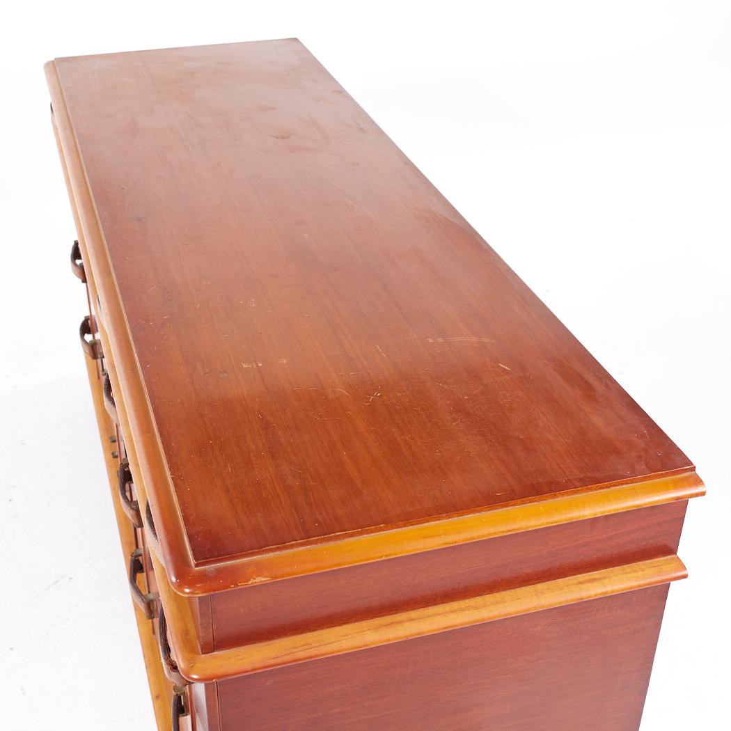 Paul Frankl for Johnson Furniture MCM Leather Birch Maple Station Wagon Dresser For Sale 1