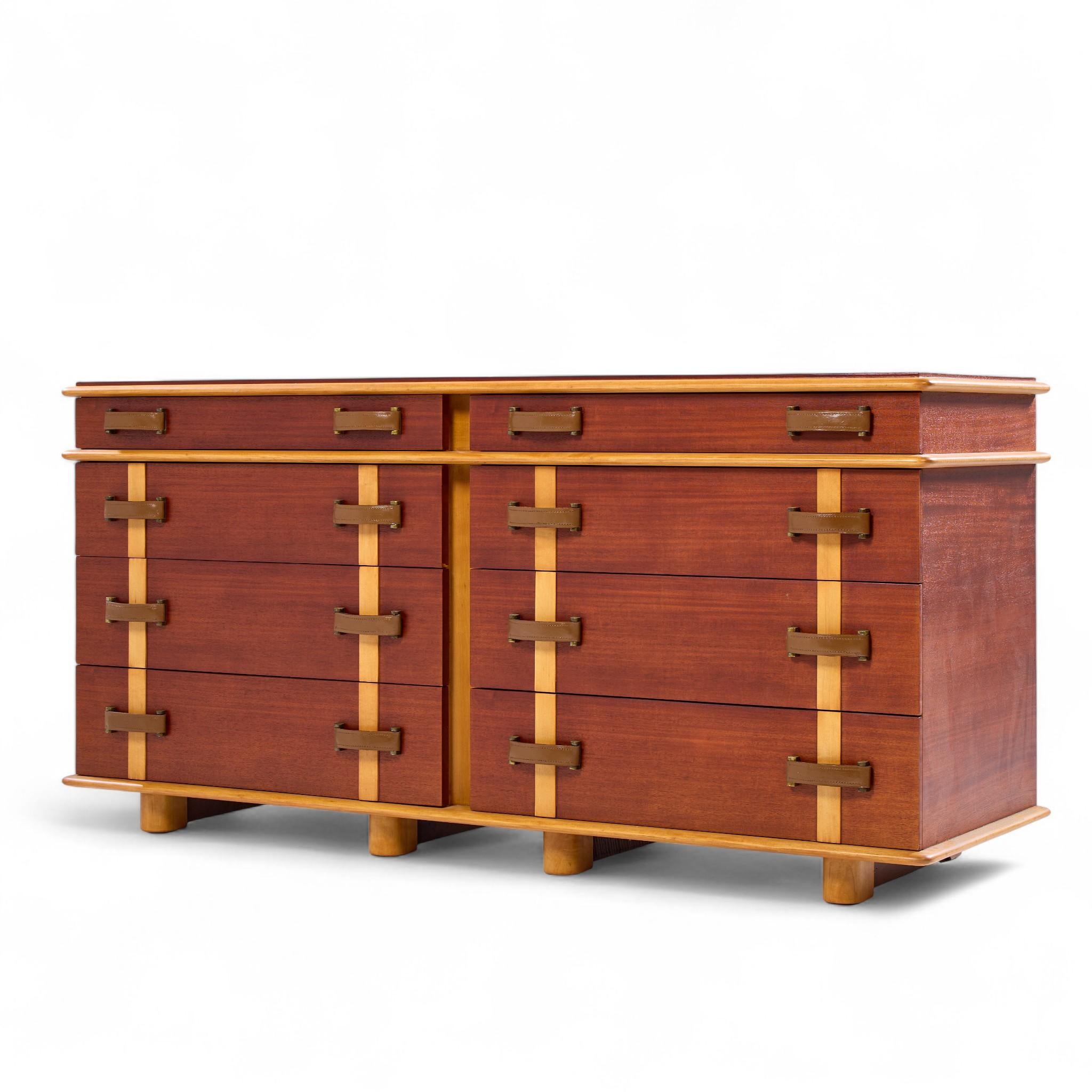 Mid-Century Modern Paul Frankl for Johnson Furniture Commode Station Wagon en cuir, bouleau et érable MCM en vente