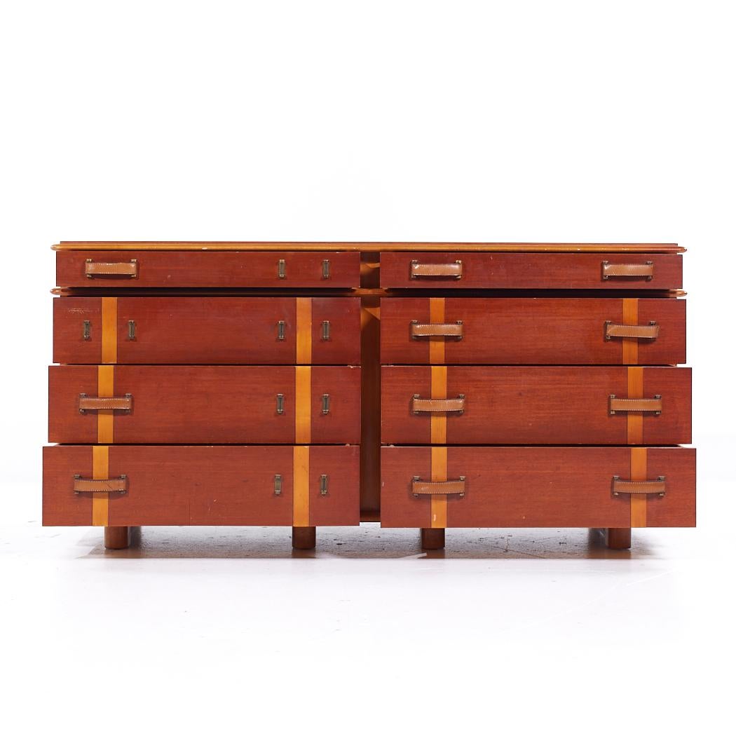 Paul Frankl for Johnson Furniture MCM Leather Birch Maple Station Wagon Dresser For Sale 2