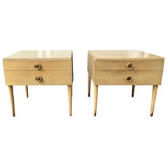Paul Frankl for Johnson Furniture Pair of Cork Topped Nightstands