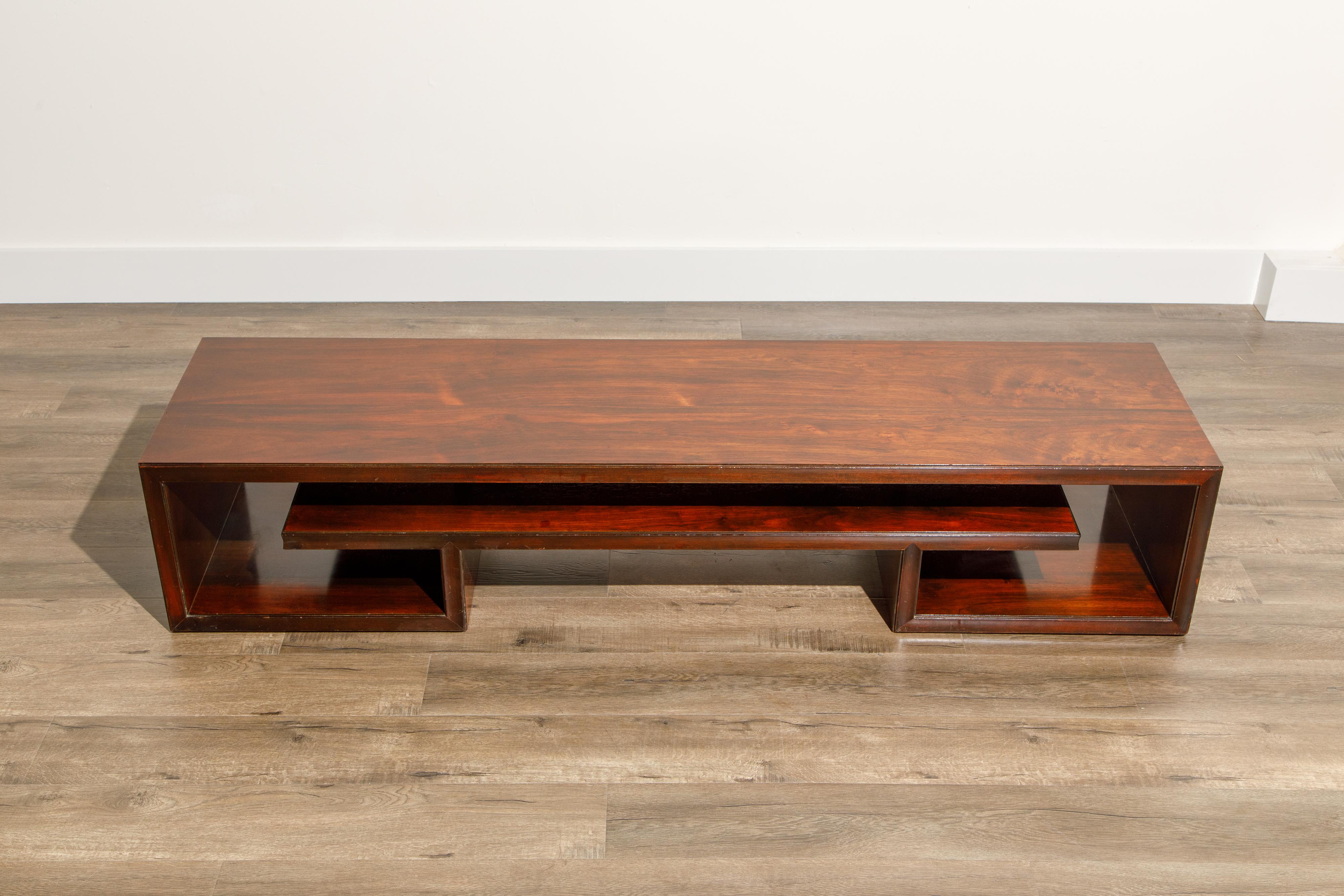 Mid-Century Modern Paul Frankl for Johnson Furniture Rosewood Coffee Table, c. 1950s, Stamped