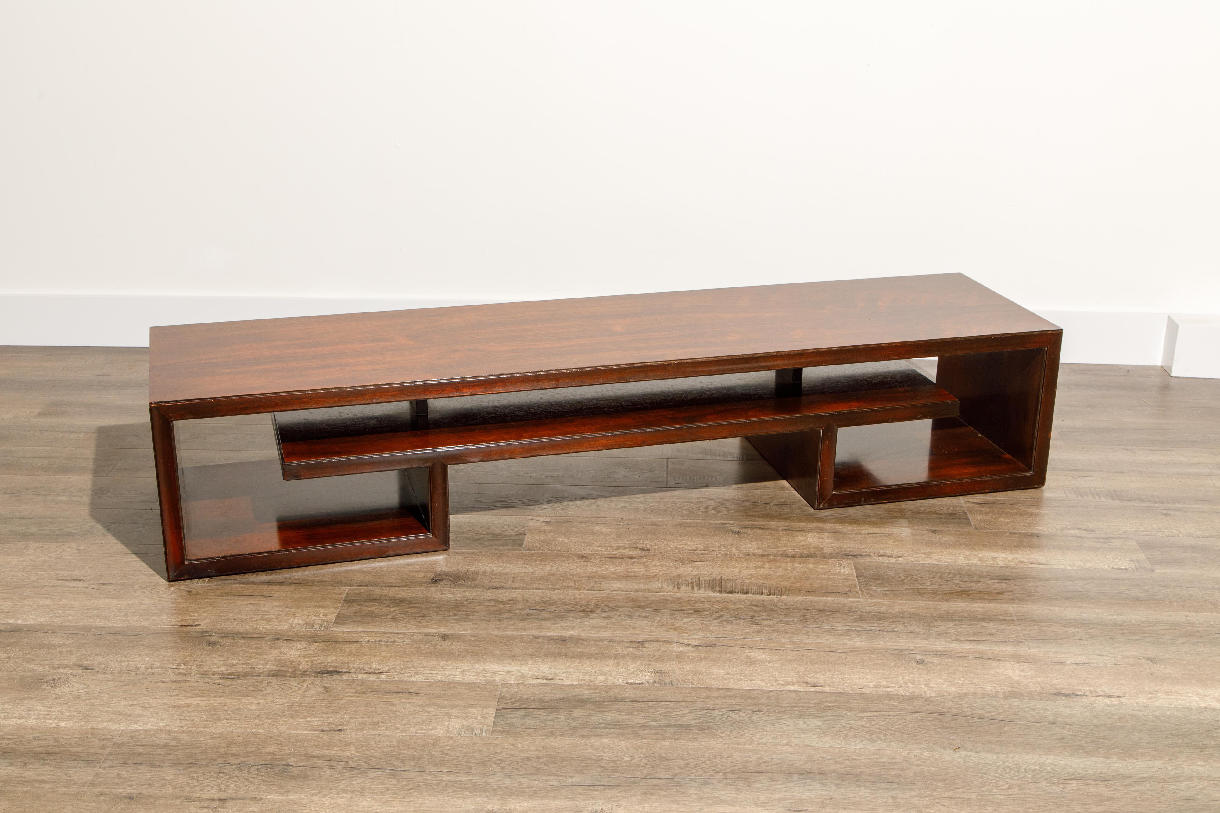 American Paul Frankl for Johnson Furniture Rosewood Coffee Table, c. 1950s, Stamped