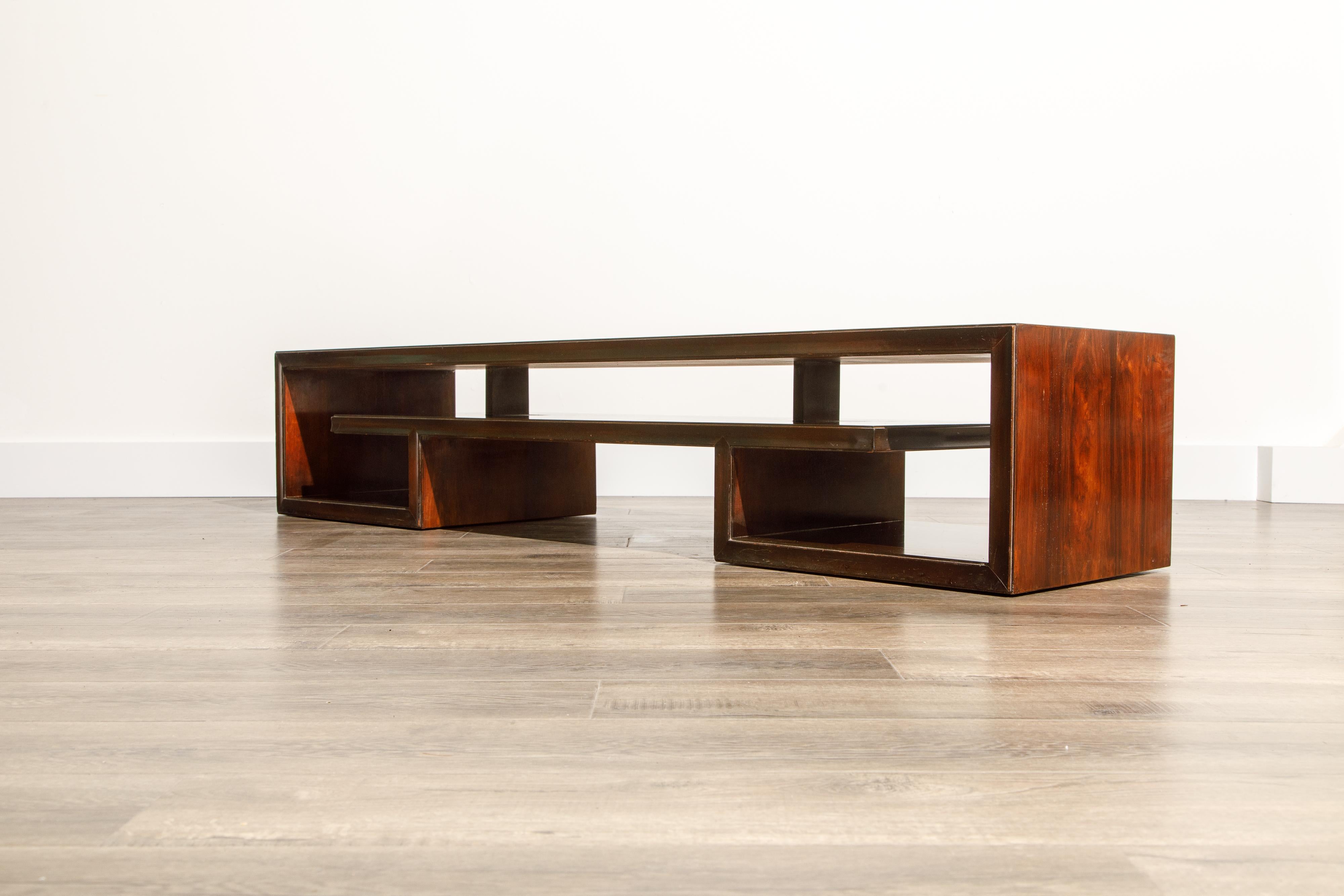 Paul Frankl for Johnson Furniture Rosewood Coffee Table, c. 1950s, Stamped 3