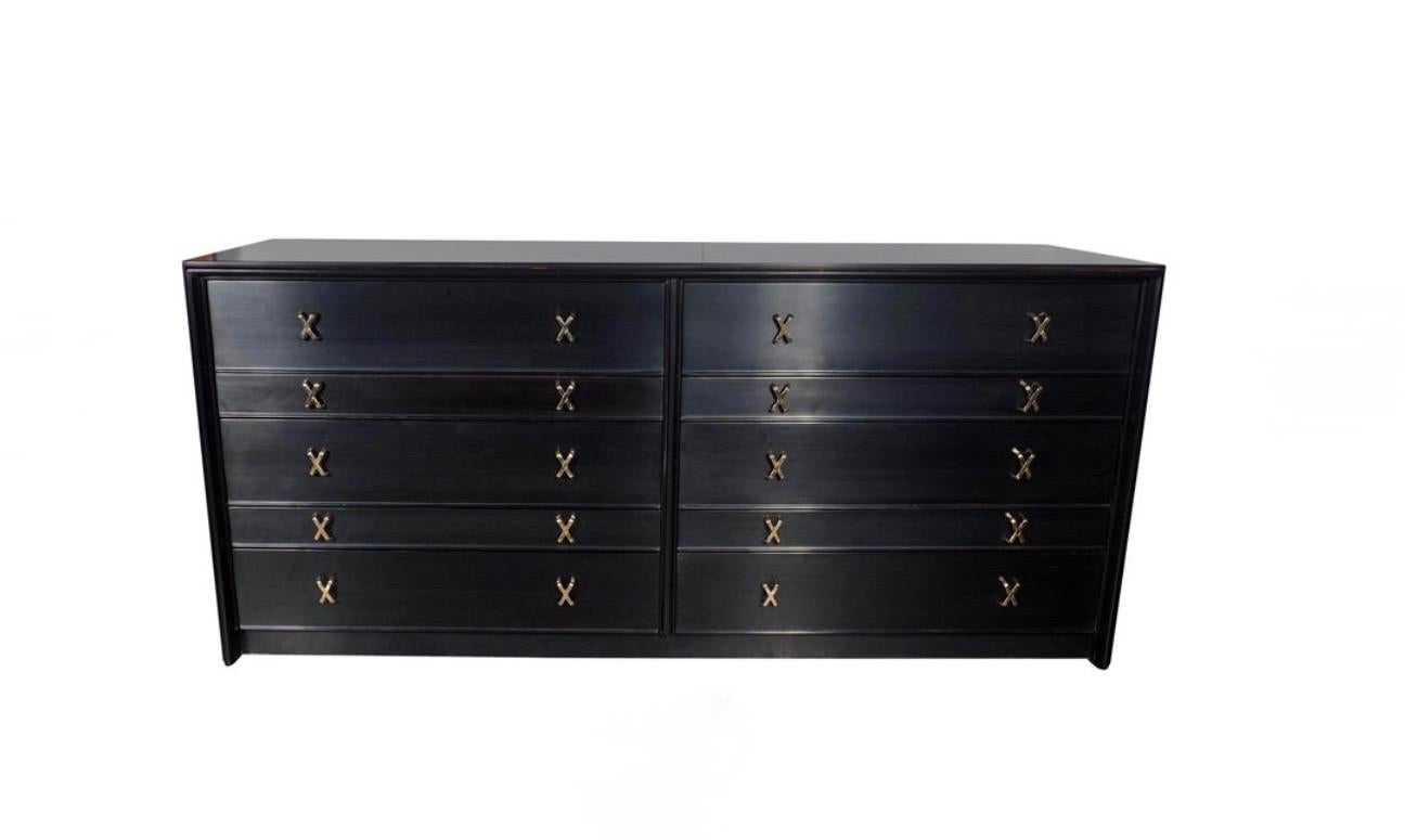 American Paul Frankl for Johnson Furniture Ten-Drawer Double Dresser Brass X Pulls