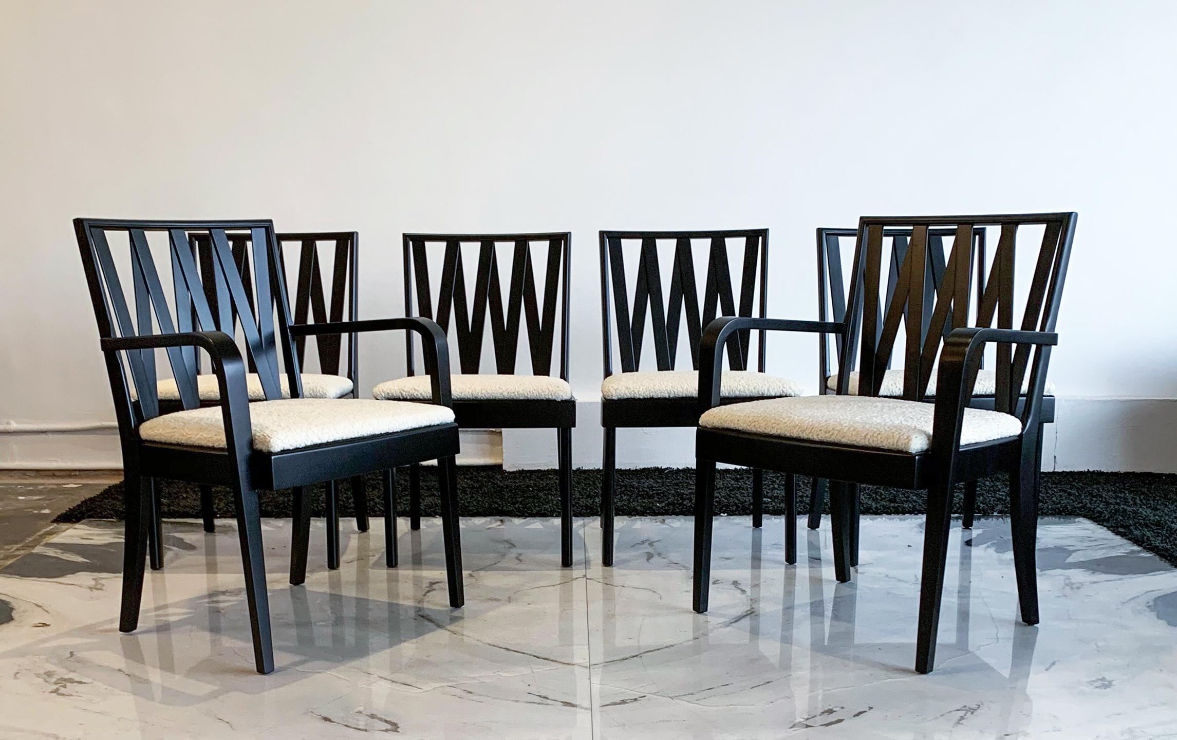 Ebonized Paul Frankl for Johnson Furniture Zig Zag Dining Chairs, Set of 6