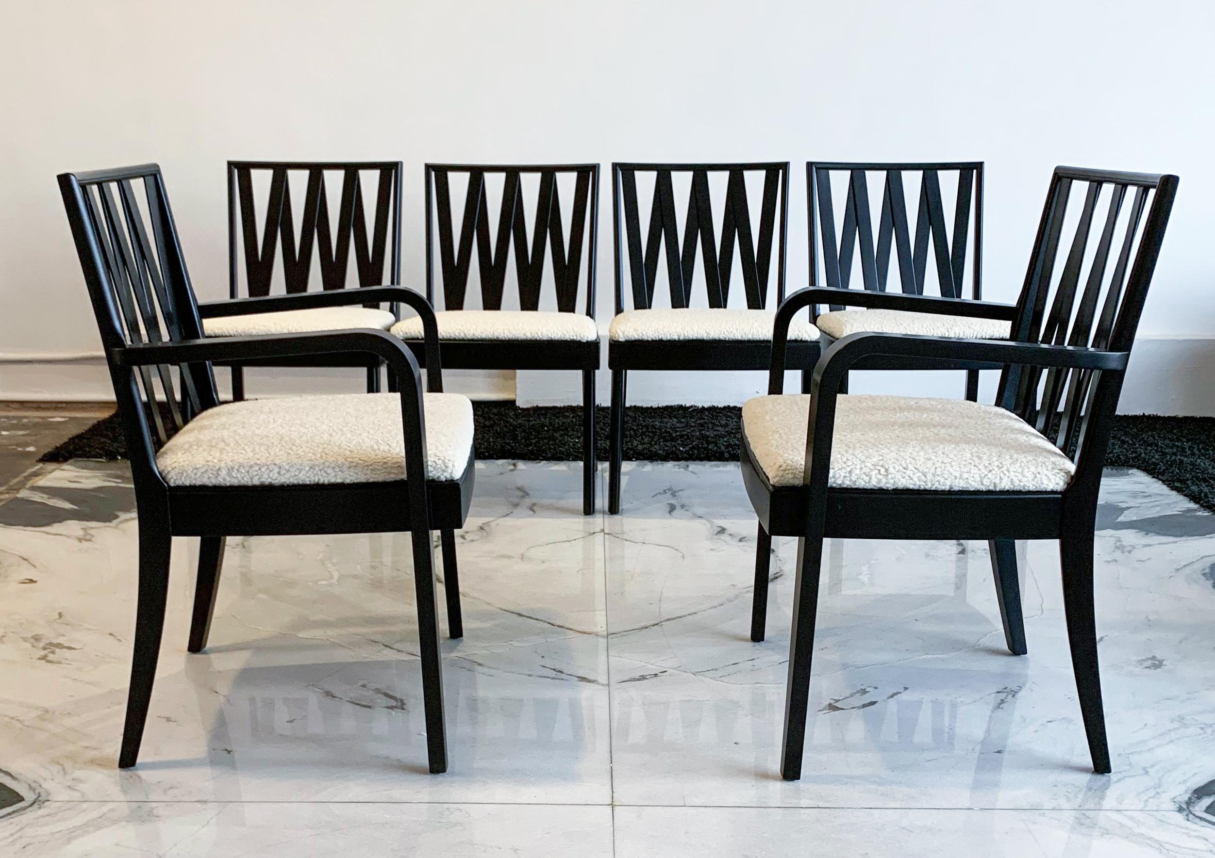 Paul Frankl for Johnson Furniture Zig Zag Dining Chairs, Set of 6 In Good Condition In Culver City, CA