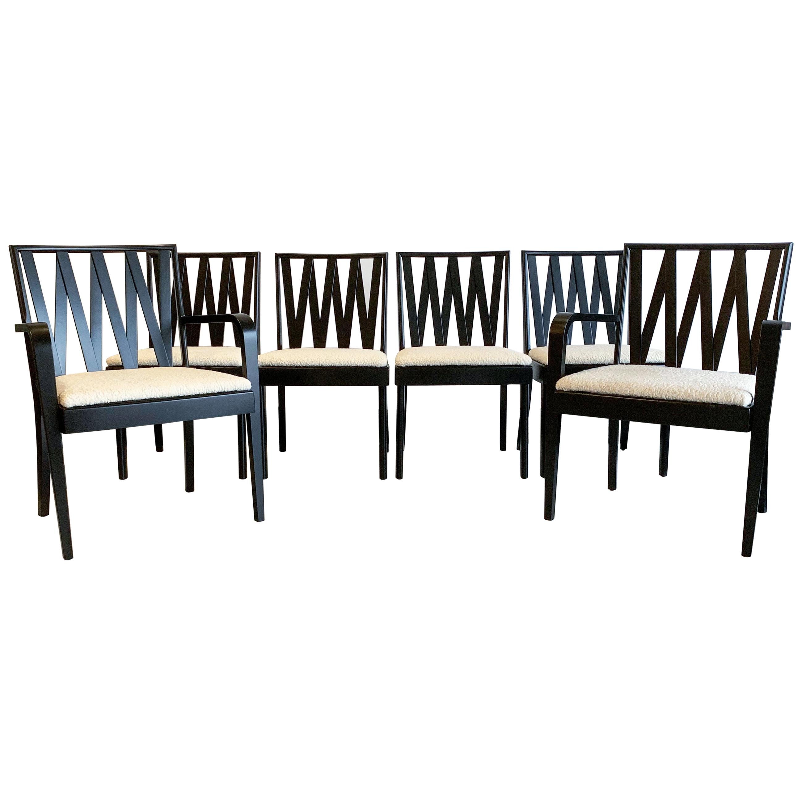 Paul Frankl for Johnson Furniture Zig Zag Dining Chairs, Set of 6