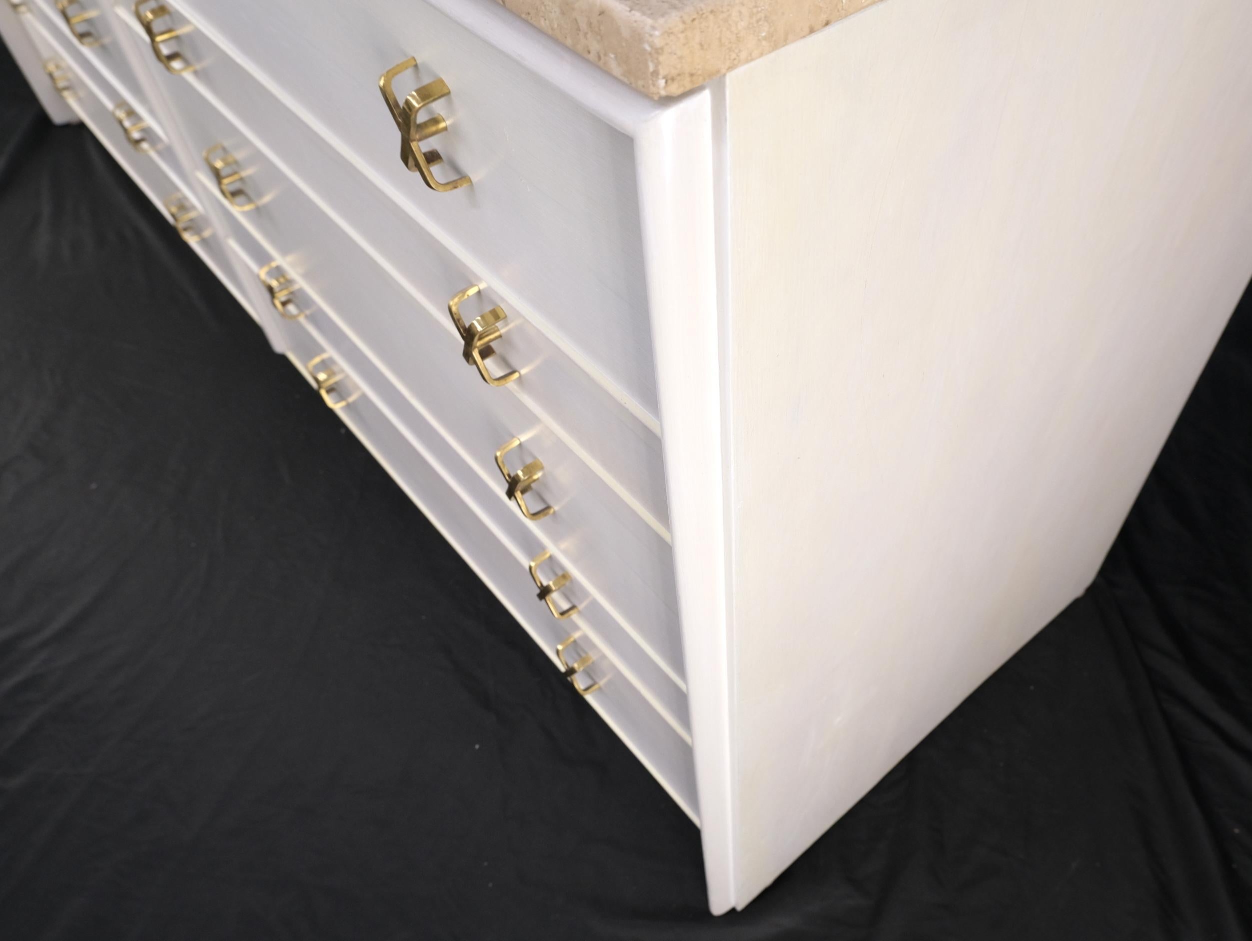 Paul Frankl for Johnson White Wash Marble Top 10 Drawers Dresser Brass x Pulls For Sale 6