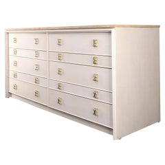 Paul Frankl for Johnson White Wash Marble Top 10 Drawers Dresser Brass x Pulls