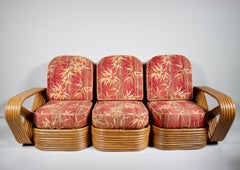 Paul Frankl for Tochiku Bamboo & Rattan Six Strand Three PIece Sectional Sofa
