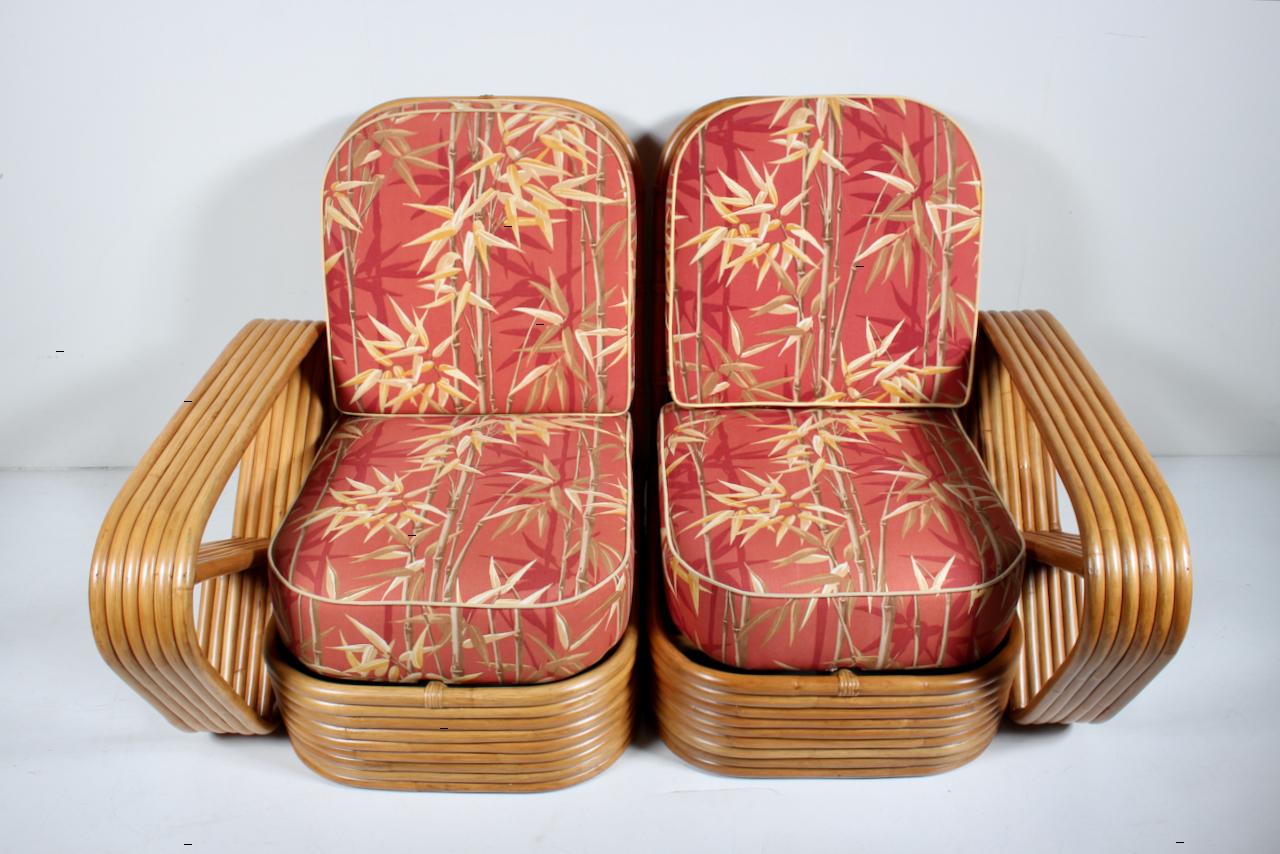 Japanese Paul Frankl for Tochiku Bamboo & Rattan Six Strand Three PIece Sectional Sofa For Sale