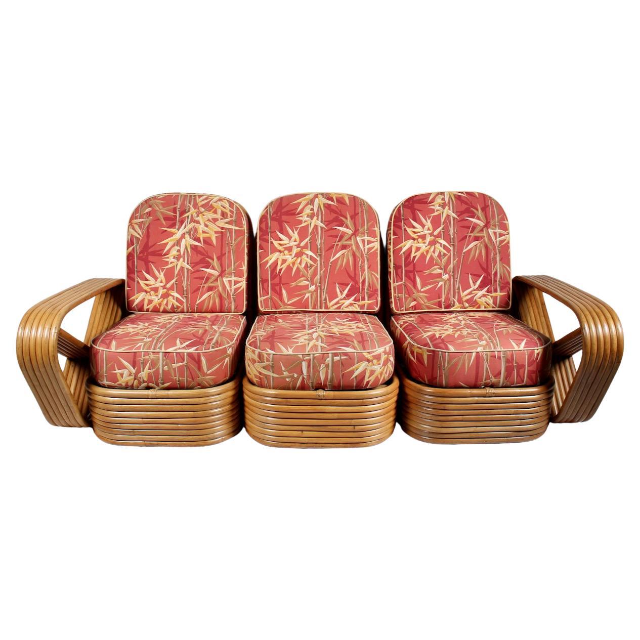 Paul Frankl for Tochiku Bamboo & Rattan Six Strand Three PIece Sectional Sofa For Sale
