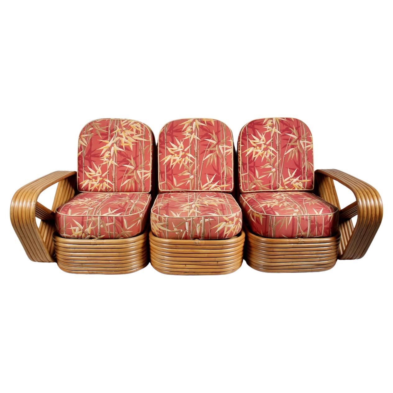 Paul Frankl for Tochiku Bamboo & Rattan Six Strand Three PIece Sectional Sofa