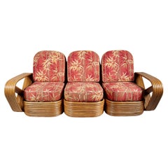 Vintage Paul Frankl for Tochiku Bamboo & Rattan Six Strand Three PIece Sectional Sofa