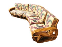 Restored Four-Strand Rattan Six-Seat Corner Sectional Sofa