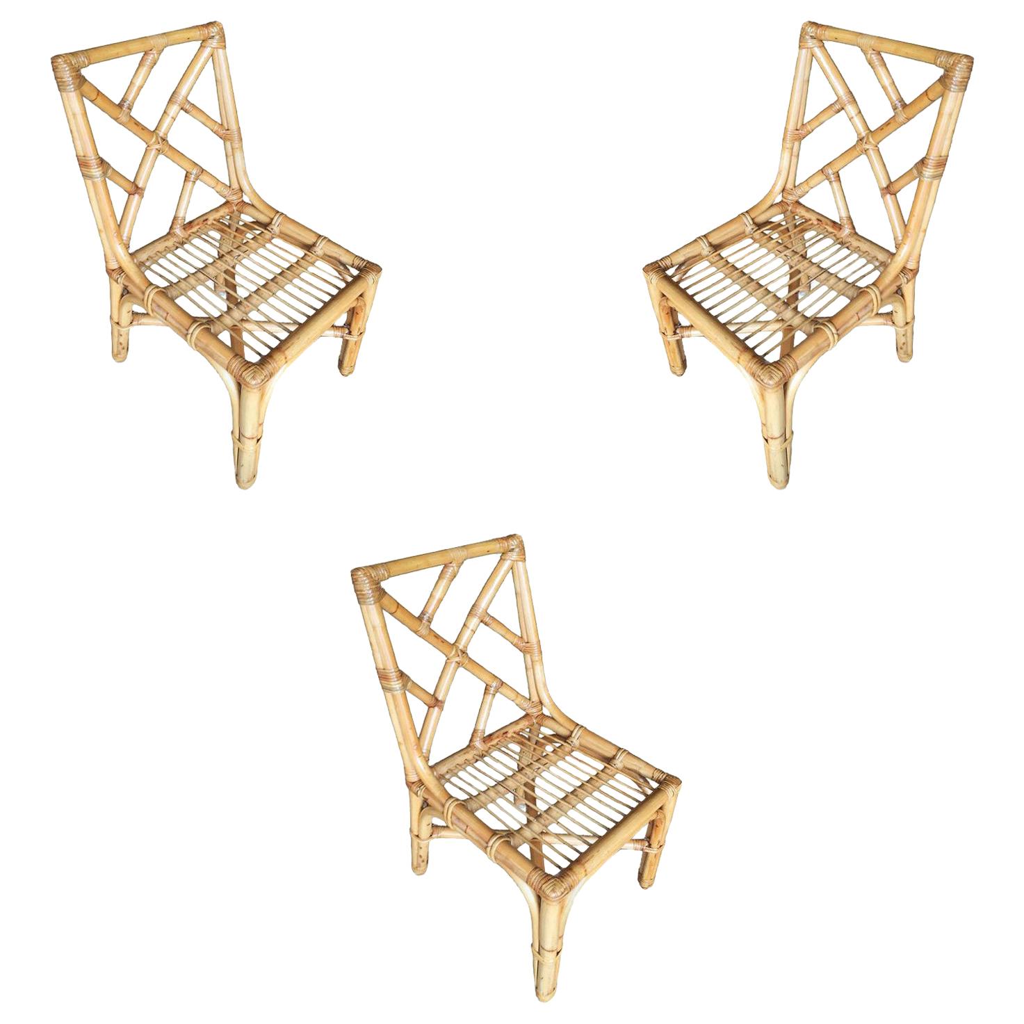 Paul Frankl Geometric Back Rattan Dining Chair, Set of Three