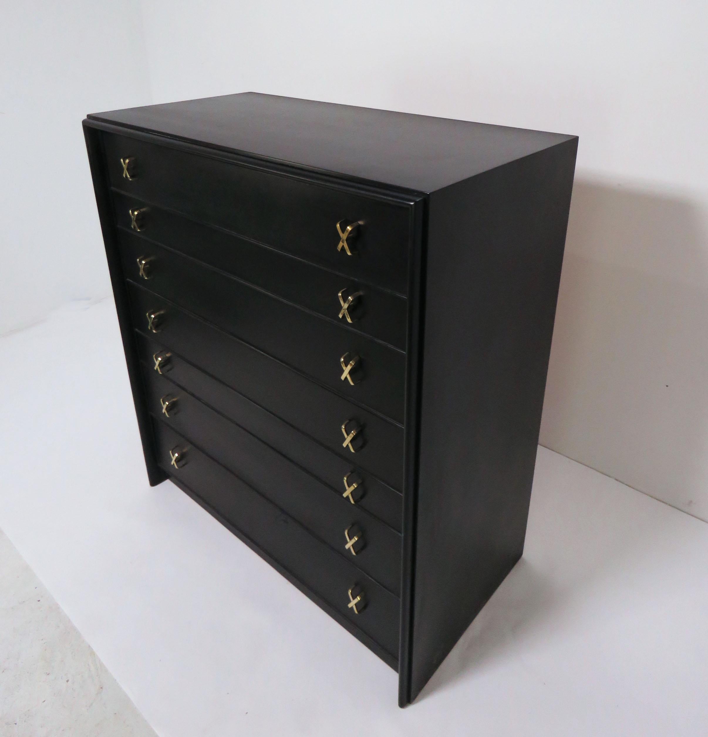 High boy midcentury seven drawer dresser with solid brass 