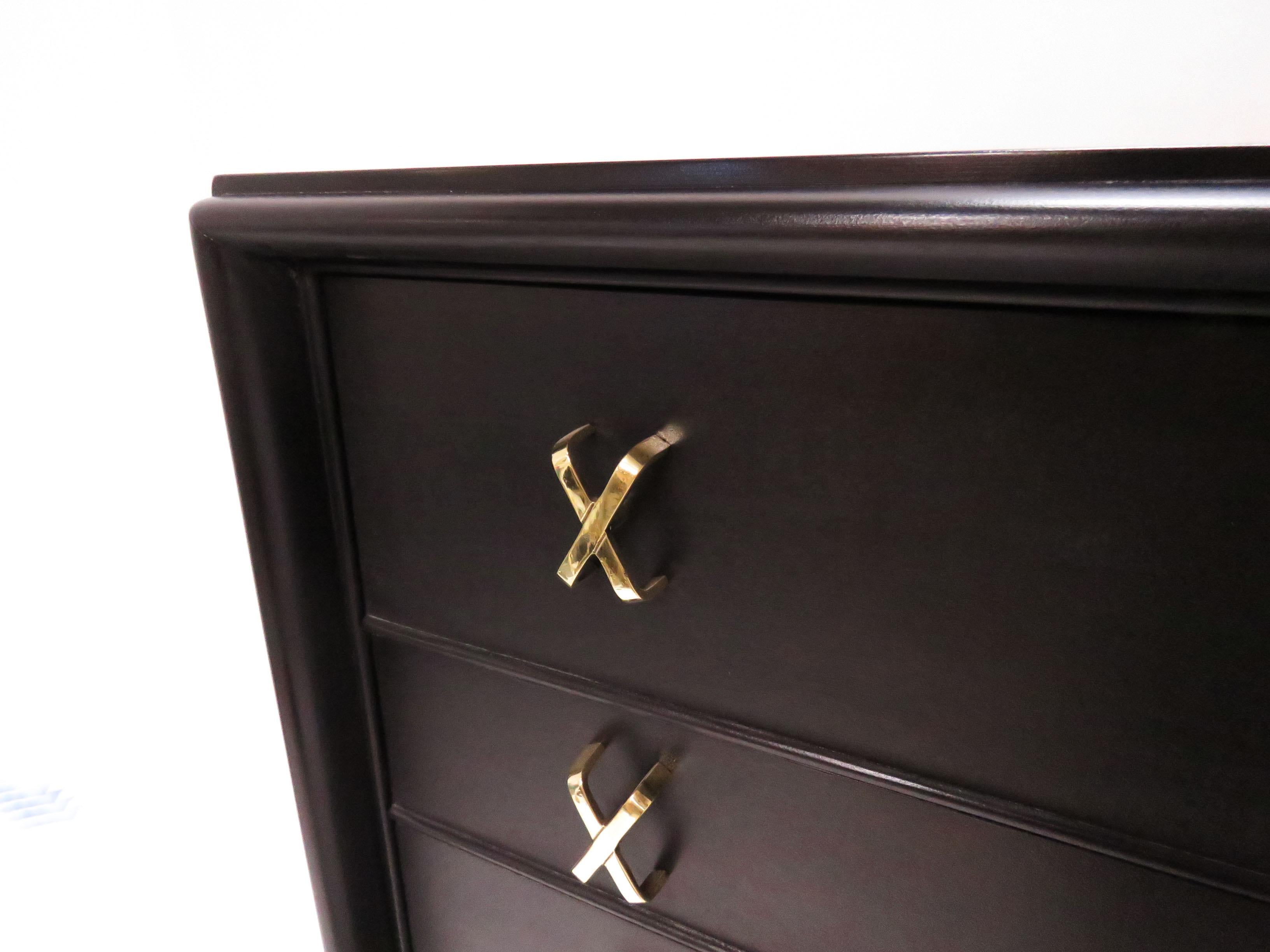 Lacquered Paul Frankl High Boy Dresser with Brass X-Pulls for Johnson Furniture circa 1950