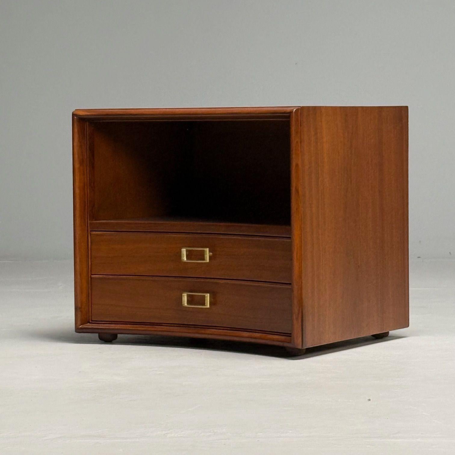 Paul Frankl, John Stuart, Mid-Century Modern, Concave Nightstands, Walnut, 1950s 1