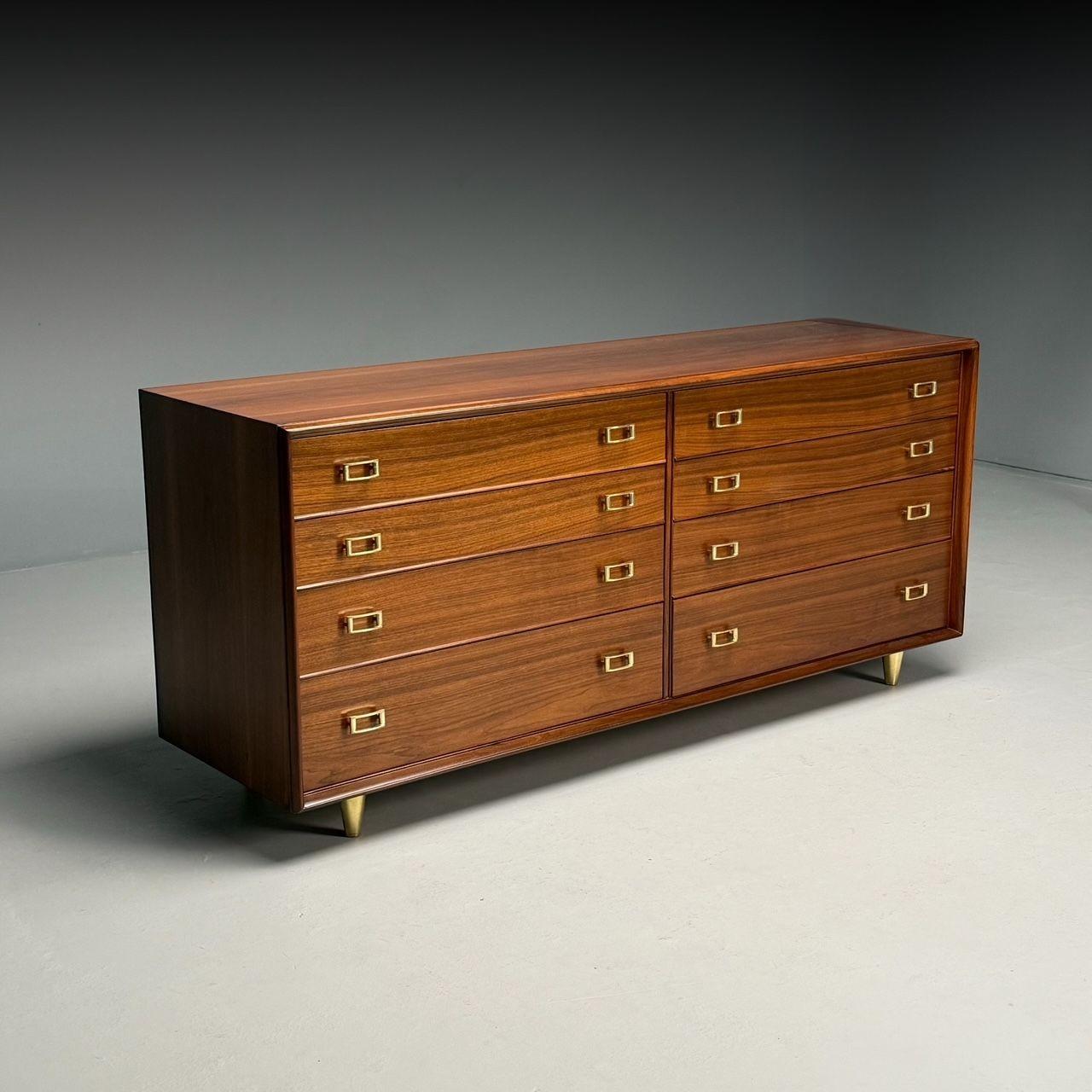 American Paul Frankl, John Stuart, Mid-Century Modern, Dresser, Walnut, Brass, USA, 1950s For Sale