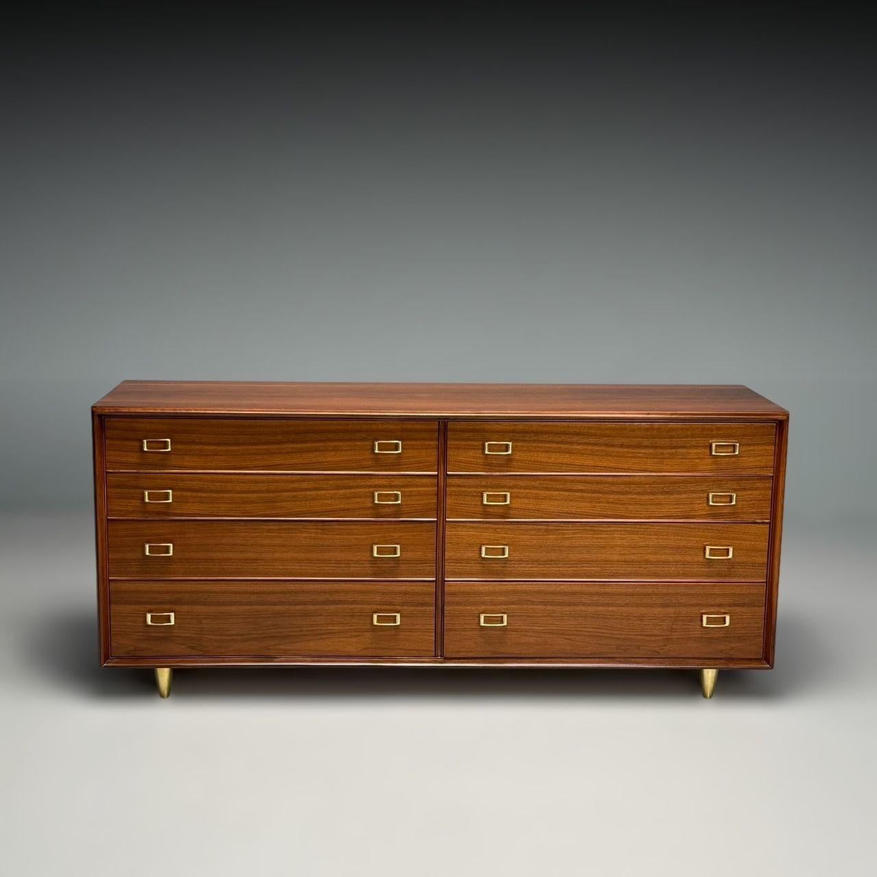 Mid-20th Century Paul Frankl, John Stuart, Mid-Century Modern, Dresser, Walnut, Brass, USA, 1950s For Sale