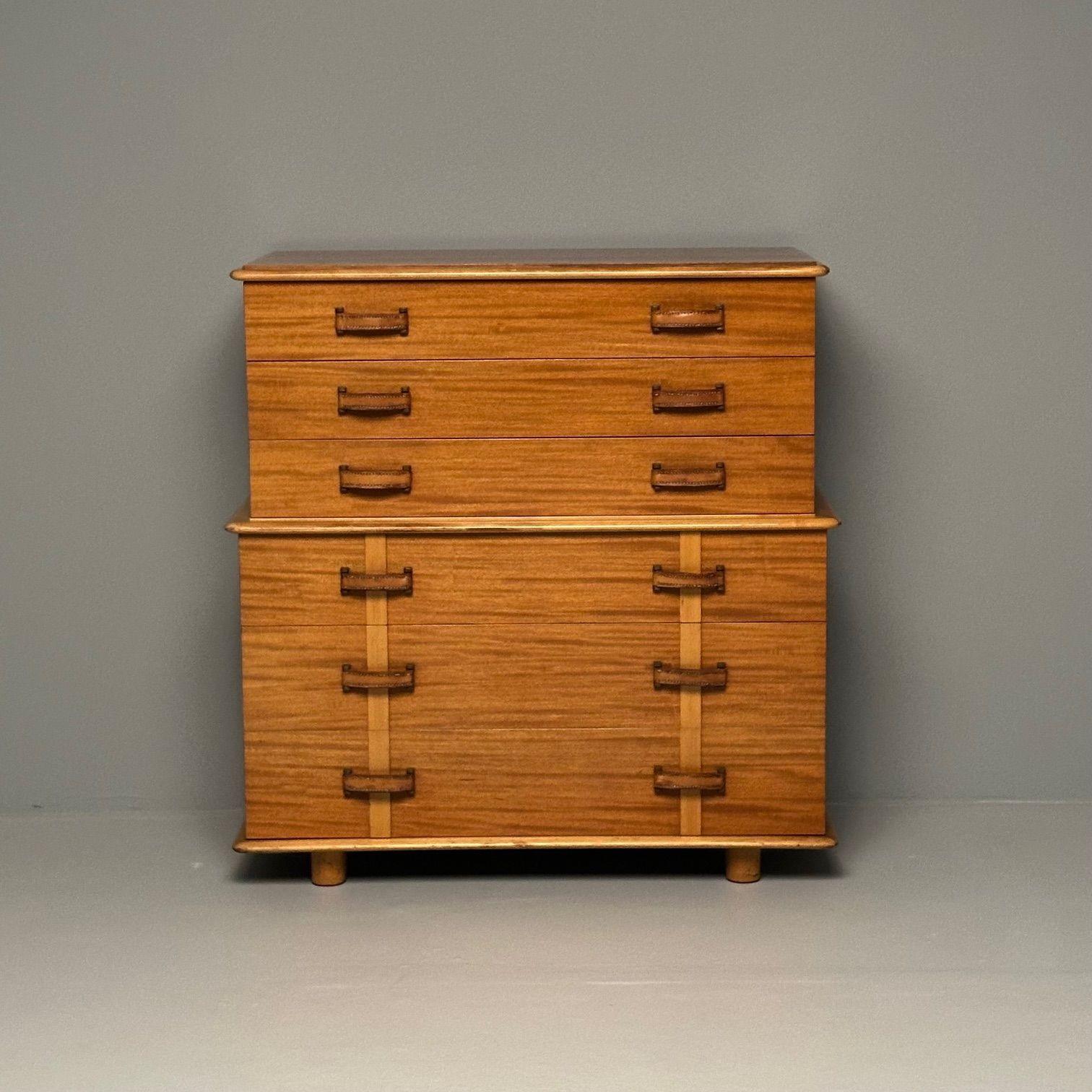 Mid-Century Modern Paul Frankl / John Stuart Highboy, Chest, Bedroom Set 1950s

Paul Frankl for Johnson Furniture Co. and retailed by John Stuart. Branded Johnson Furniture Co. and labeled John Stuart to drawer interior. Stamped with manufacturer's