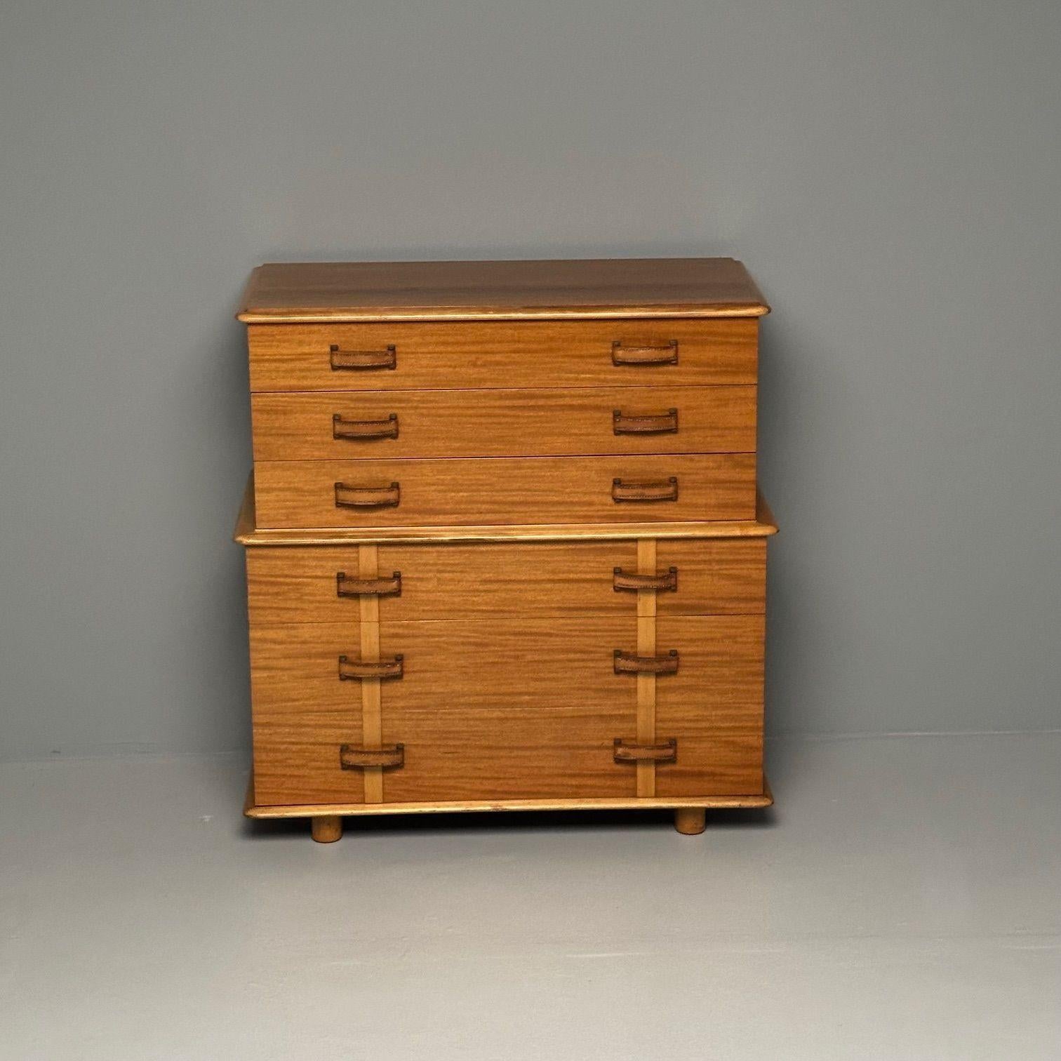 Mid-Century moderno Paul Frankl, John Stuart, Comò alto Station Wagon, acero di rocca, ottone, pelle in vendita