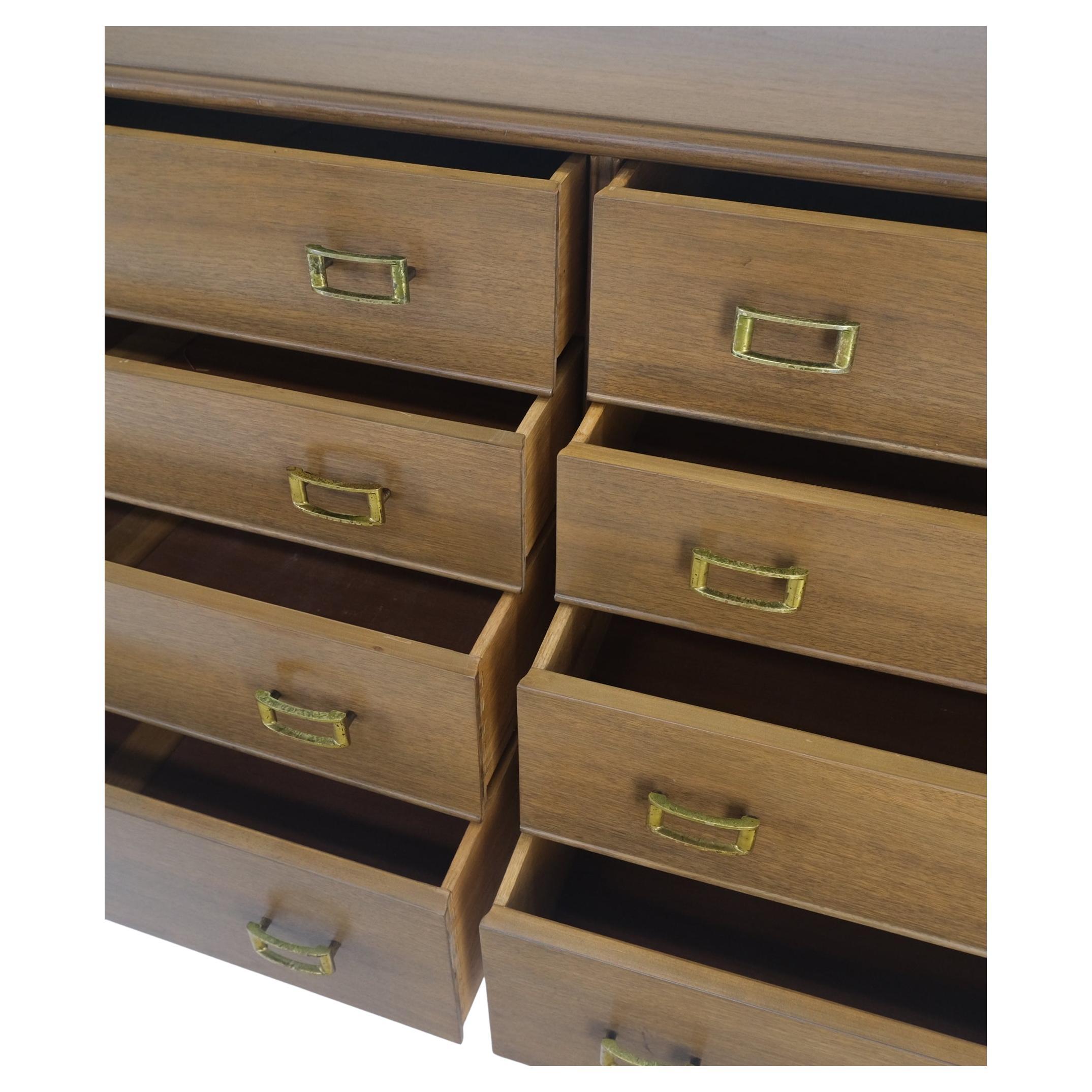 Paul Frankl Johnson Furniture Long 8 Drawers Dresser Credenza Buckle Brass Pulls 3