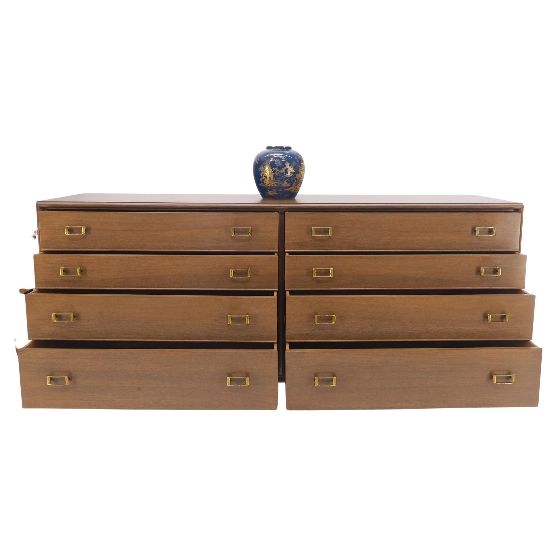 Paul Frankl Johnson Furniture Long 8 Drawers Dresser Credenza Buckle Brass Pulls 7
