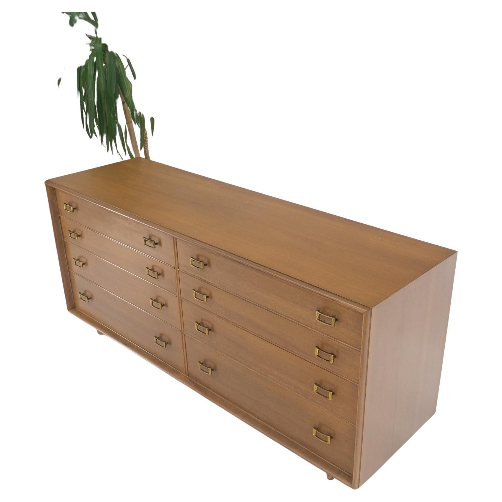 Paul Frankl Johnson Furniture Long 8 Drawers Dresser Credenza Buckle Brass Pulls 8