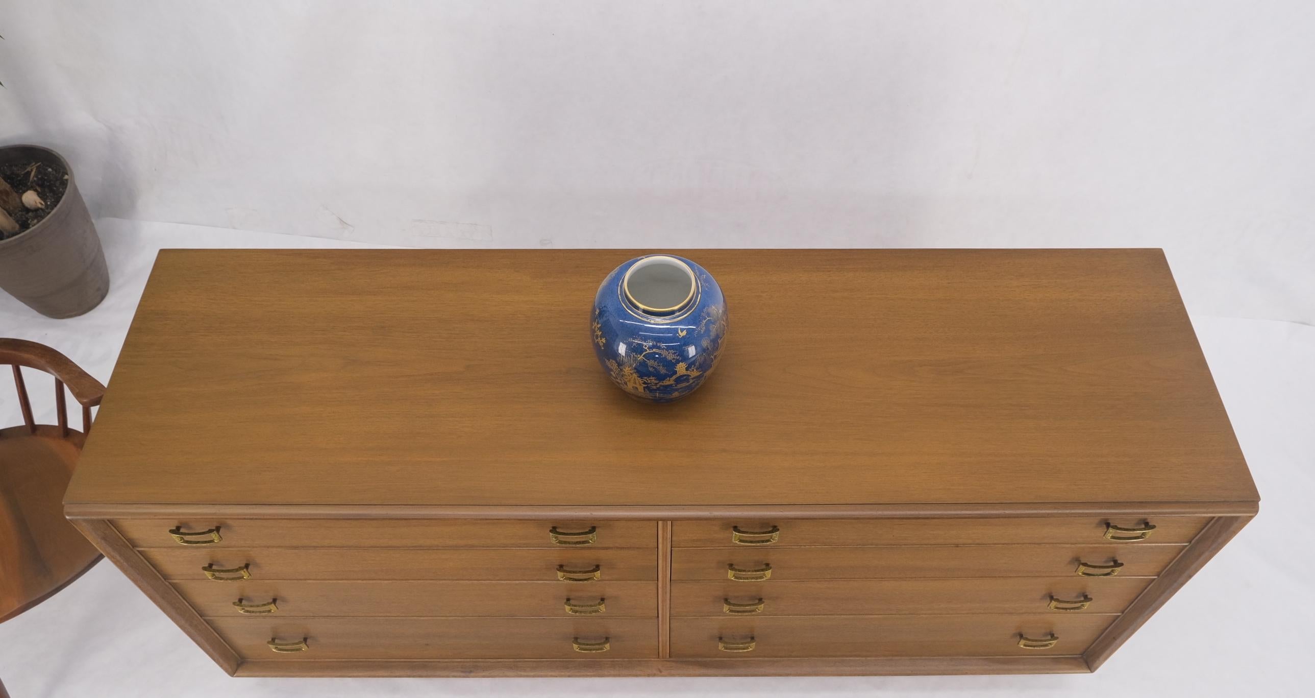 Paul Frankl Johnson furniture long 8 drawers dresser credenza buckle brass pulls MINT!.