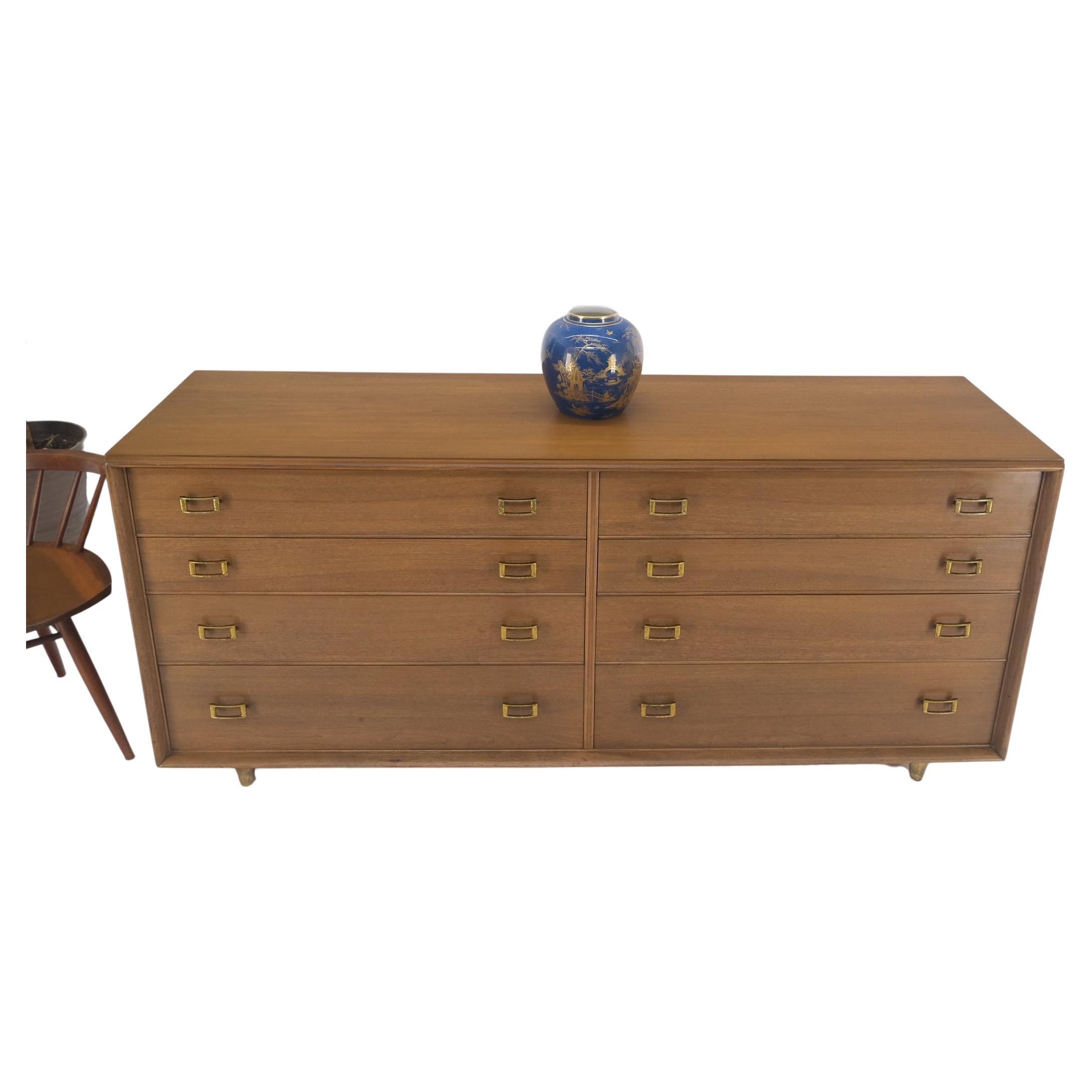 Mid-Century Modern Paul Frankl Johnson Furniture Long 8 Drawers Dresser Credenza Buckle Brass Pulls