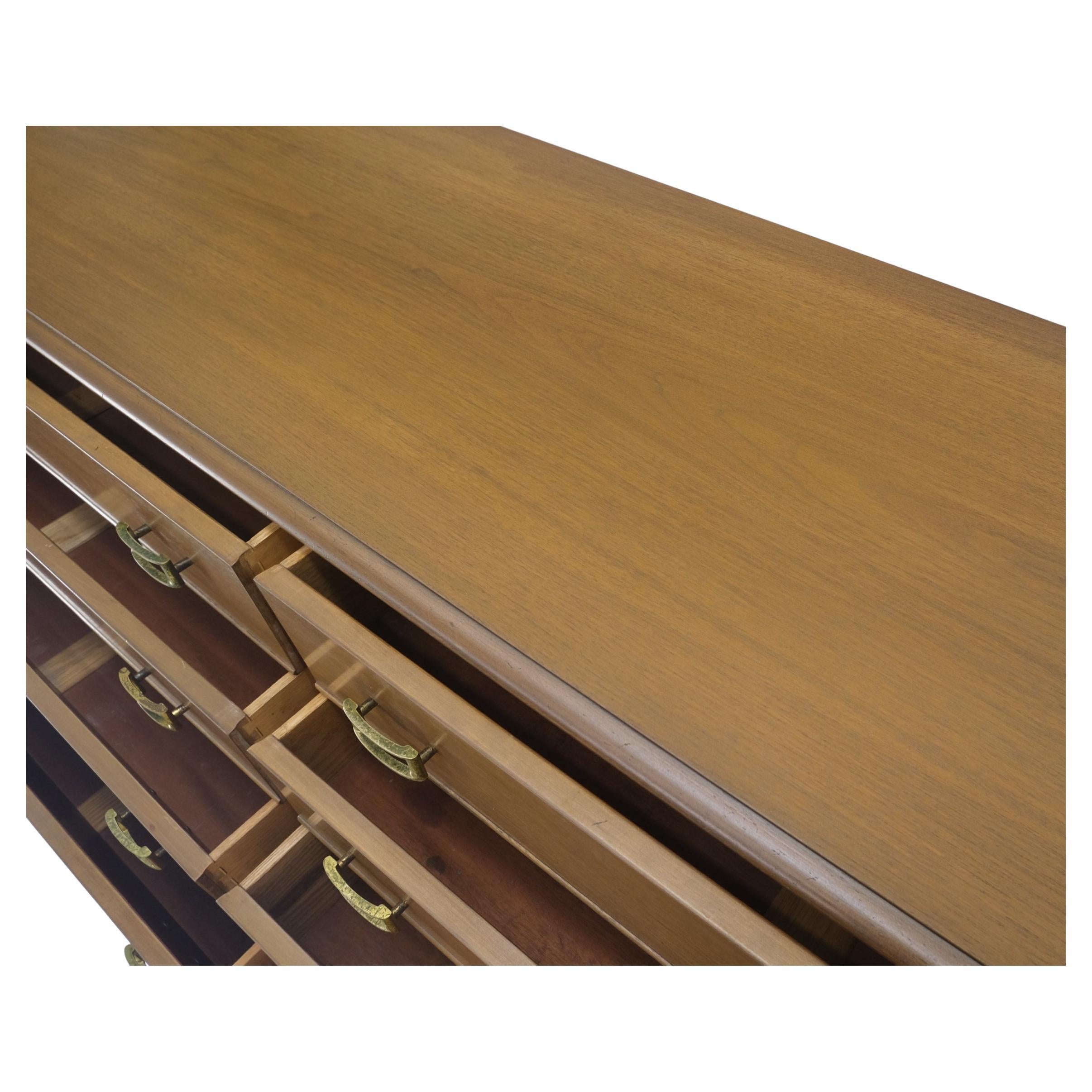 Paul Frankl Johnson Furniture Long 8 Drawers Dresser Credenza Buckle Brass Pulls 1