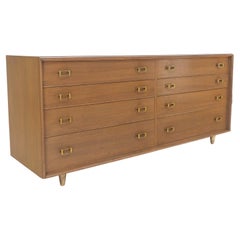 Vintage Paul Frankl Johnson Furniture Long 8 Drawers Dresser Credenza Buckle Brass Pulls