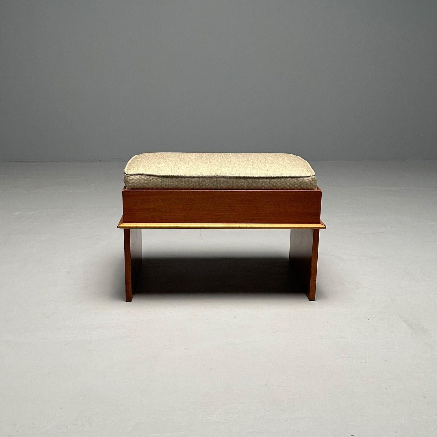 Paul Frankl, Johnson Furniture, Station Wagon Bench, Rock Maple, Fabric, 1950s For Sale 1