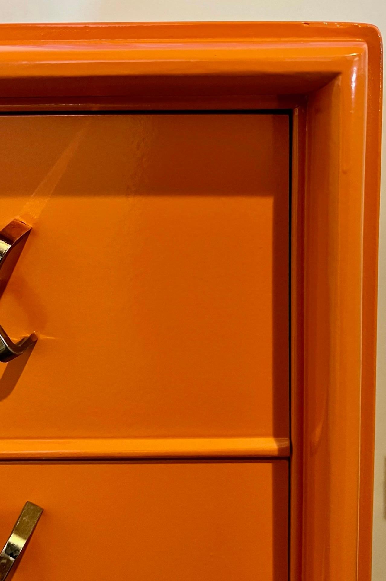 Mid-Century Modern Paul Frankl Johnson Furniture Tall Dresser High Chest Drawers in Hermes Orange