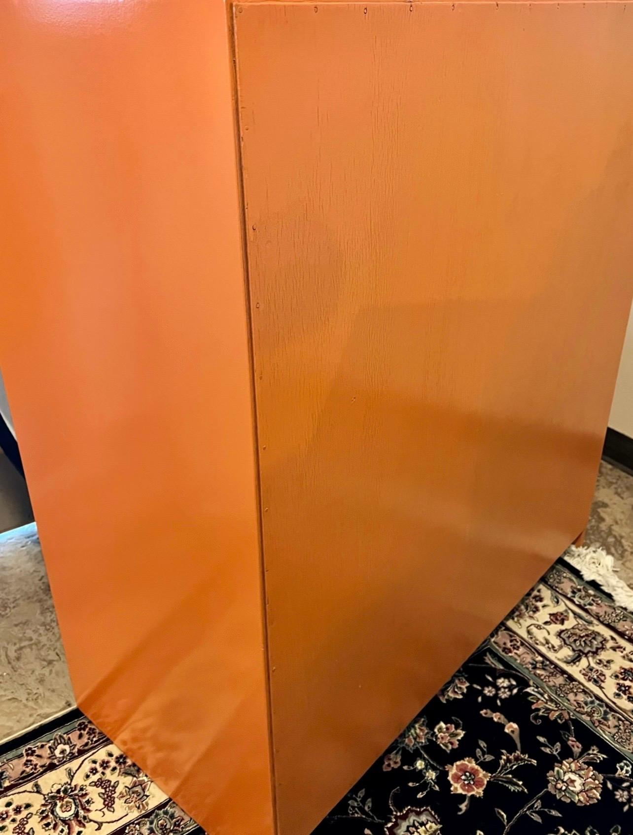 Mid-20th Century Paul Frankl Johnson Furniture Tall Dresser High Chest Drawers in Hermes Orange