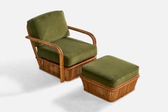 Loungesessel mit Ottomane, Bambus, Samt, Paul Frankl, USA, 1940er Jahre