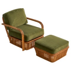 Paul Frankl, Silla de salón con otomana, bambú, terciopelo, EE.UU., años 40
